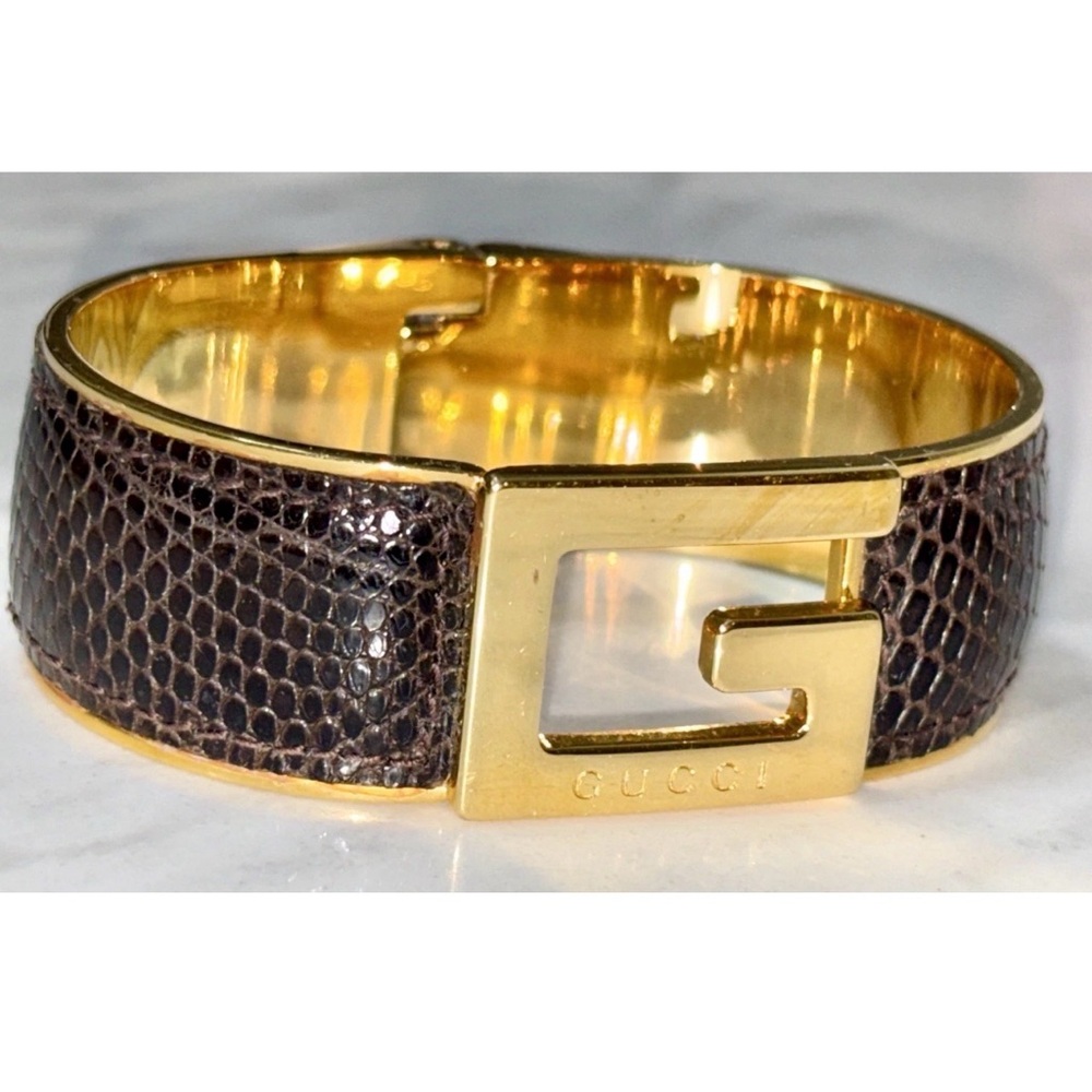 GUCCI G Gold and Deep Brown Bangle Bracelet